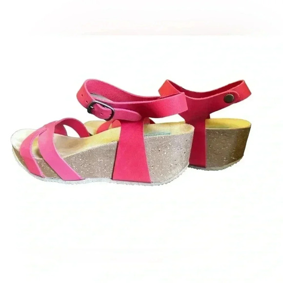 Bio nature Red Leather Platform Wedge Heels  Size 41 - Picture 4 of 11